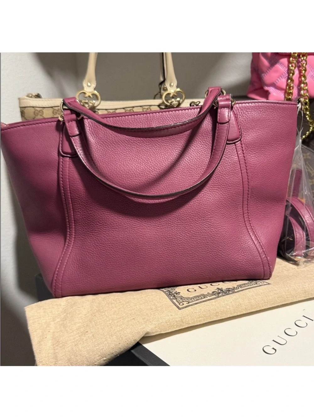 Gucci Rose Leather Tote with Tassel crossbody bag box and dust cover